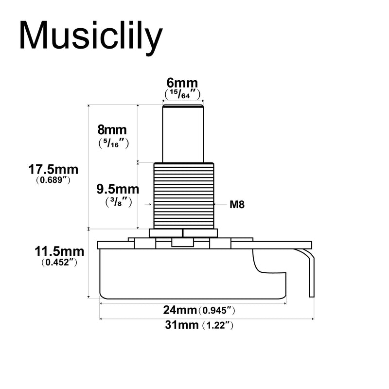 [AUSTRALIA] - Alpha A250K Pots Metric Solid Standard Shaft 9.5mm Audio Taper Potentiometers for Electric Guitar Bass (Set of 10) A250K Solid Shaft 9.5mm 