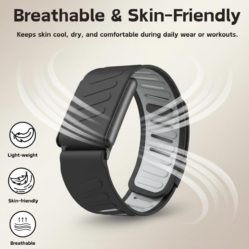 Vanet 2 Pack Sport Bands Compatible with Whoop 5.0 Bands Peak/MG Life/One | Silicone Breathable Waterproof Wristbands Soft Adjustable Replacement Straps for Men Women [NOT for Gen 4] Black/Gray+Gray/Black One/Peak