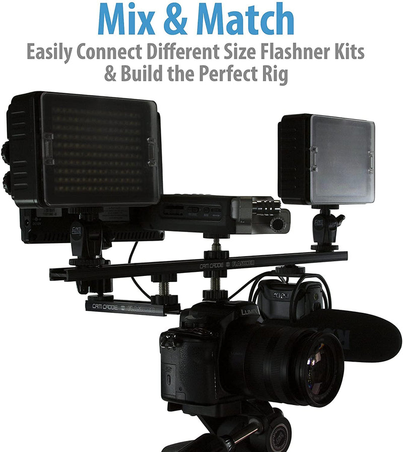 6 Inch Cold Shoe Extension Bracket - Dual Sided Camera Flash Mount with D-Flashner Adapter by Cam Caddie - Black 6 Inch