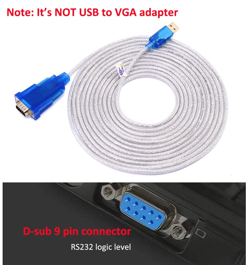 DTech USB to Serial Adapter Cable RS232 DB9 Male Port with FTDI FT232RL Chipset Supports Windows 11 10 8 7 and Mac Linux (1.5 Feet) (Pack of 2)