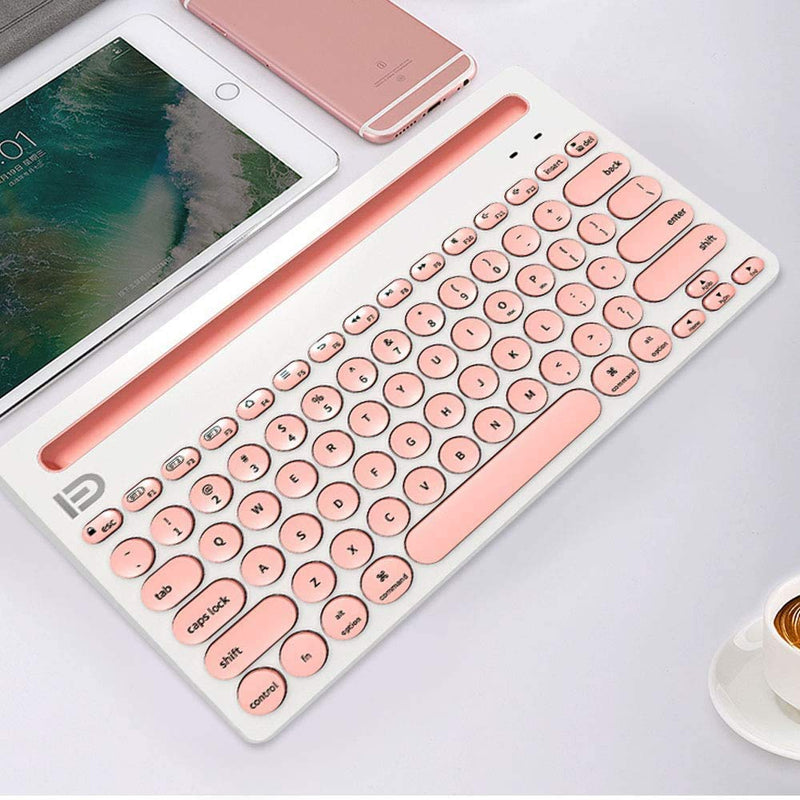 Wireless Keyboard, Attoe Dual Channel Multi-Device Universal Cute Wireless Bluetooth Keyboard Portable Slim with 20m Connection Distance for Tablet Smart Phone PC Windows Android iOS Mac (Pink)… Pink