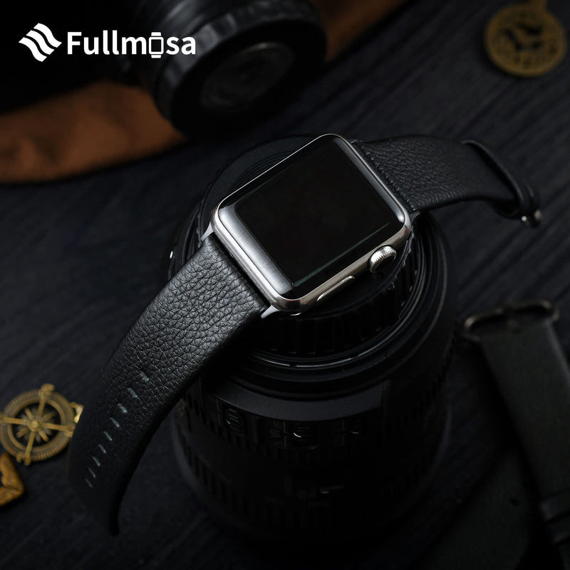 Fullmosa Compatible Silicone Apple Watch Band 40mm Army Green with Bumper Case & Compatible Leather iWatch Band 40mm,Black