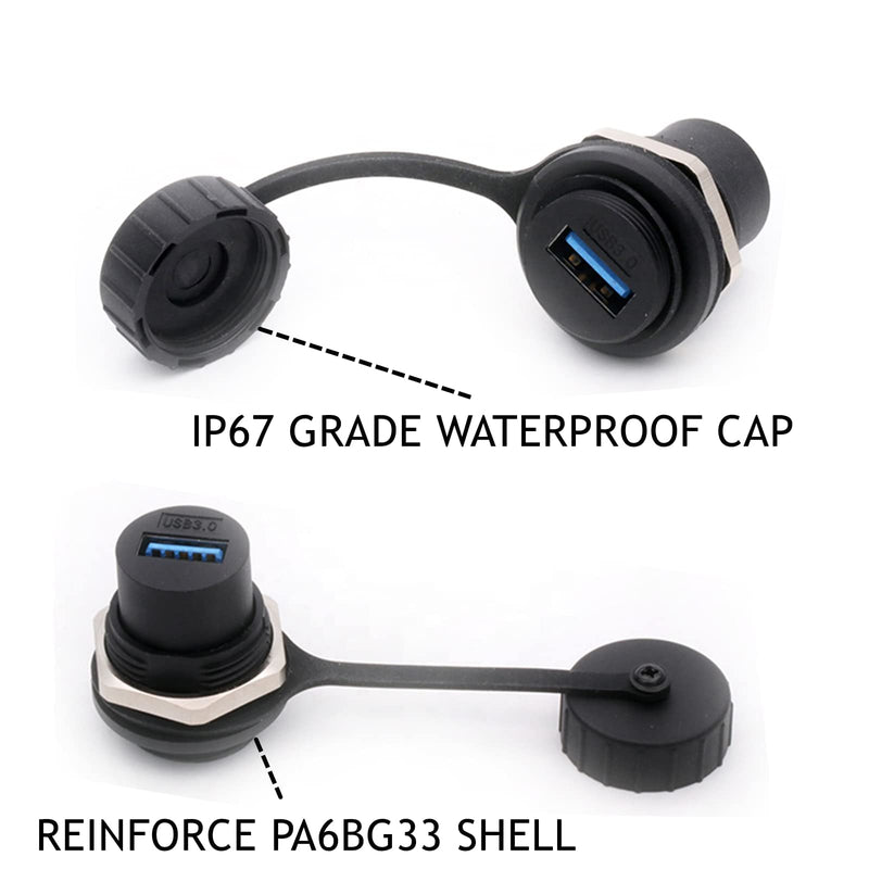 PENGLIN 5PCS USB3.0 Waterproof Connector,Industrial Panel Mount Bulkhead,Female to Female Feed Thru Data Transfer Coupler (Pack of 2) Round type USB3.0(5PCS) (Pack of 2)