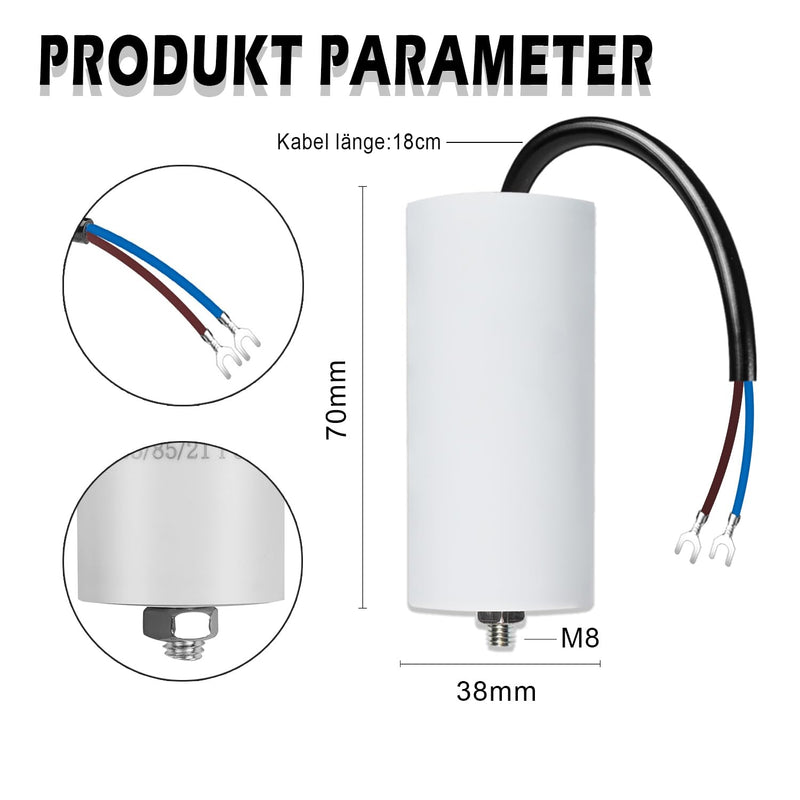 Iruihoo Motor Capacitor CBB60 12µF 450V Capacitor Starting Capacitor 50/60Hz with Wire M8 Capacitor for Electric Motor M_12uF