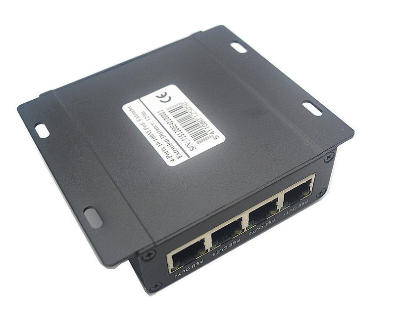 OdiySurveil(TM) 4-Port 10/100M IEEE802.3at (Power-in) to IEEE802.3af (Power-Out) PoE Extender for Ethernet/PoE Power