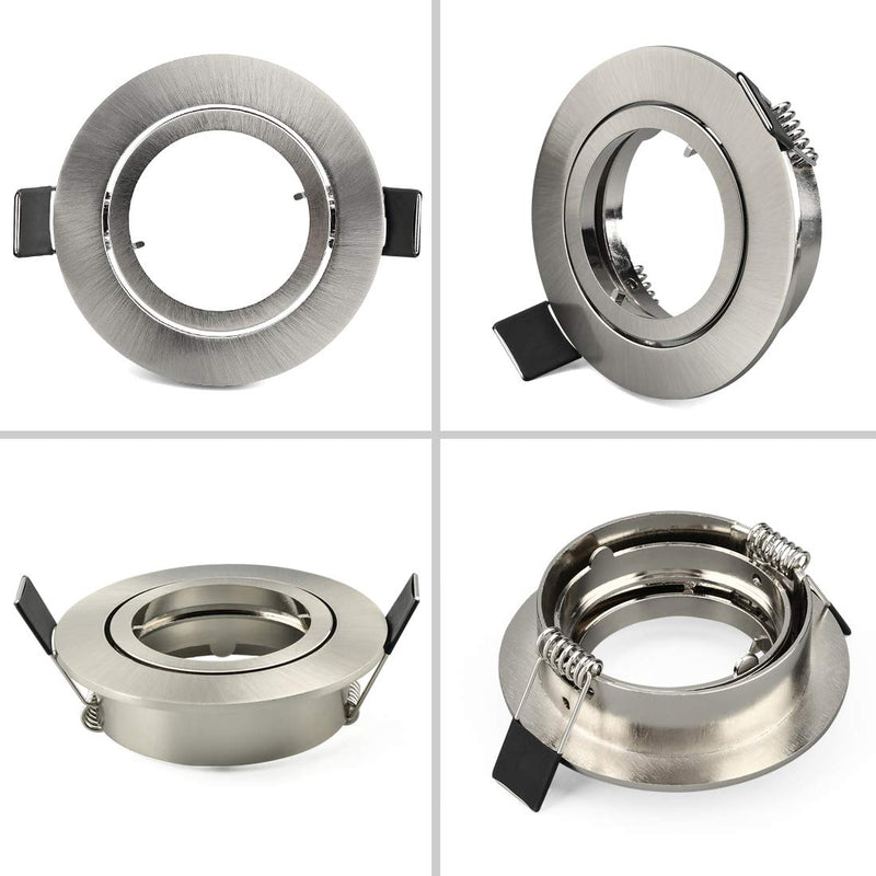 KYOTECH Set of 6 Recessed Light Frames, Recessed Spotlight Set - Mounting Frames in Brushed Aluminium Including GU10 sockets - Mounting Frames for GU10 Bulbs and LED Modules Brushed Nickel Schwenkbar,Aussendurchmesser 82mm