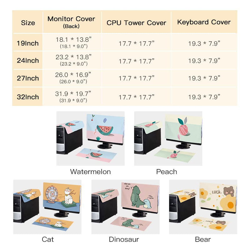 WAYUTO 3Pcs Computer Dust Cover Set Keyboard Computer Host Pc Monitor Tower Protector Dust Proof Computer Case Covers for Desktop CPU Cat 27Inch