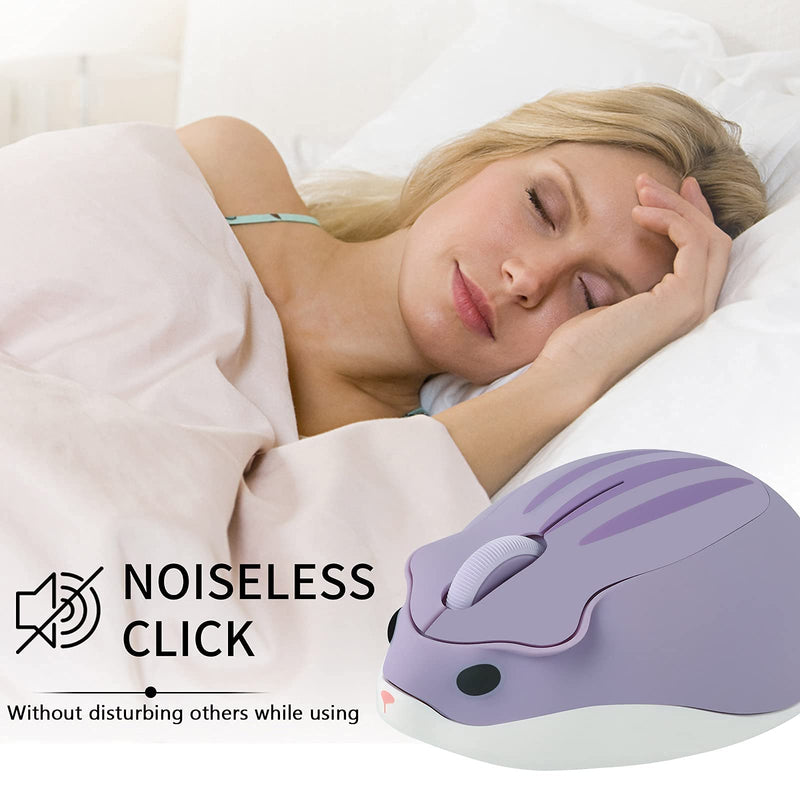 Wireless Mouse Cute Cartoon Animal Hamster Shape Silent Portable Mobile Optical 1200DPI USB Cordless Mice for PC Mac Laptop Computer Notebook with Receiver, 3 Buttons, Purple, 3 x 2 x 1 inch