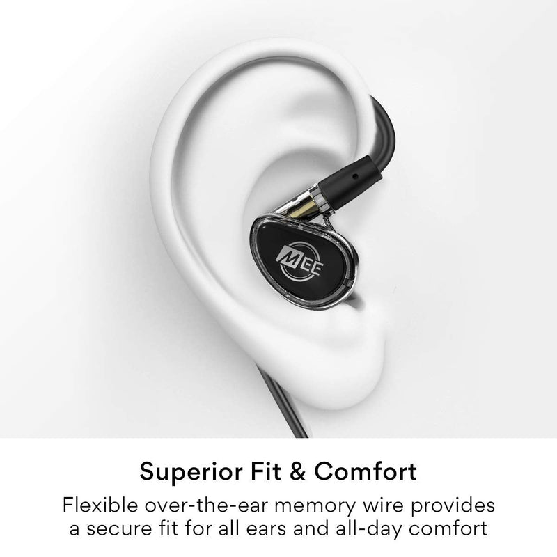MEE Professional MX1 PRO Advanced Dynamic Driver Musician's in Ear Monitor Headphones with Balanced Sound; Noise Isolating Earbuds Earphones w/Memory Wire, Optional Customization & Detachable Cables Black