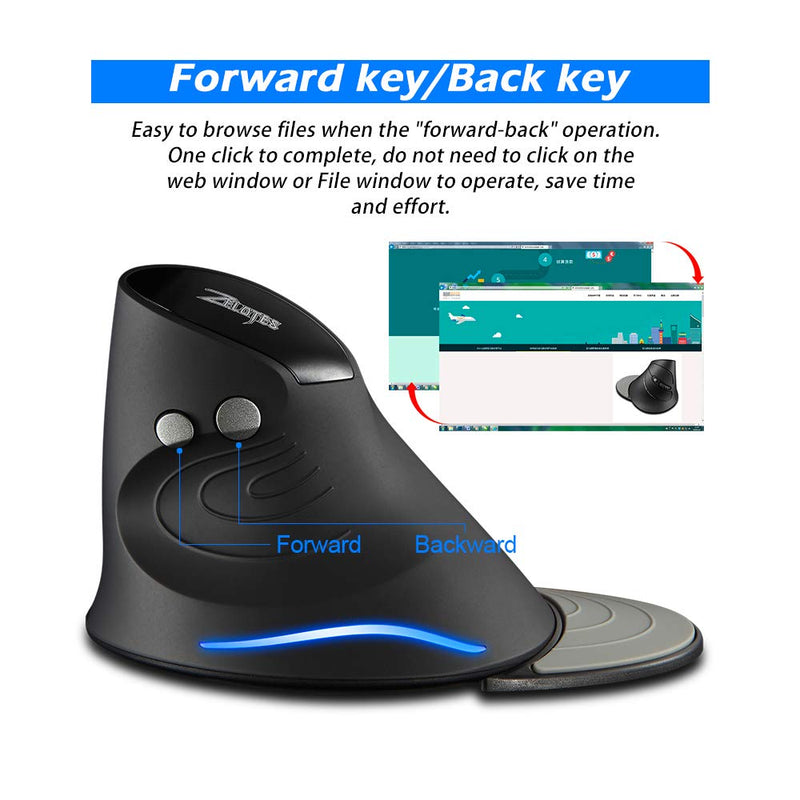 Zelotes Vertical Ergonomic Mouse, Wireless Mouse, 2400DPI, 6 Buttons Optical Mouse Cordless Mice for Laptop,Computer,PC,Black