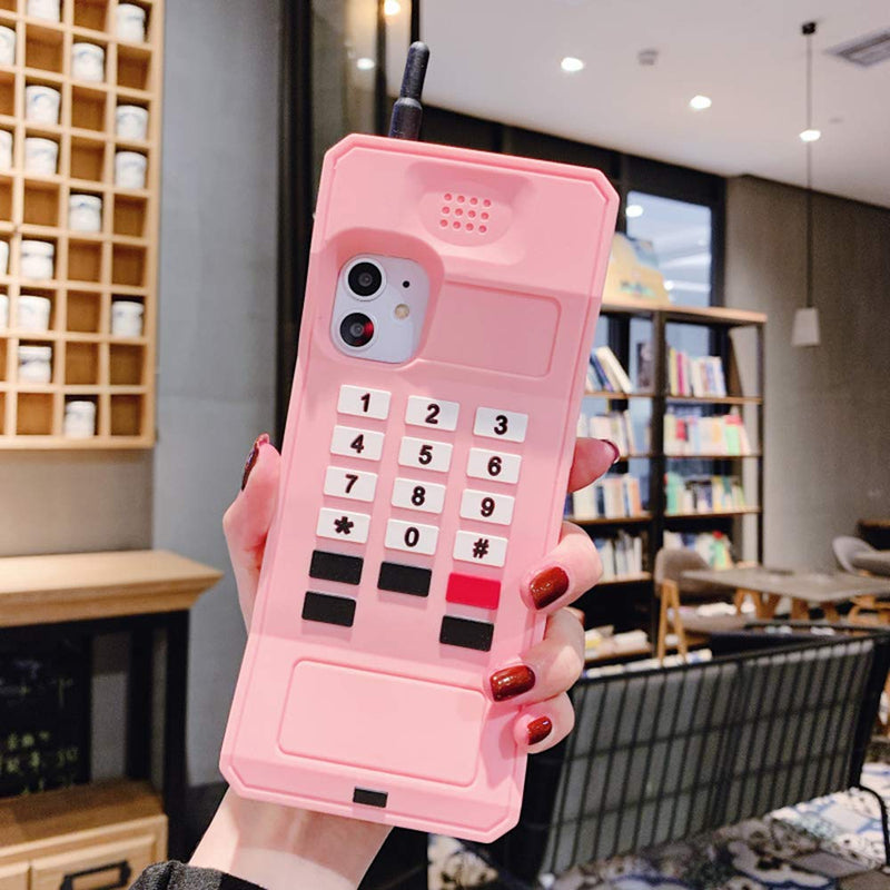 UnnFiko 3D Silicone Case Compatible with iPhone 14 Pro Max, Retro Classic Creative Soft Rubber Bumper Cover Cool Fun Thick Protective Stand Case (Retro Cellphone Pink, iPhone 14 Pro Max) Retro Cellphone Pink