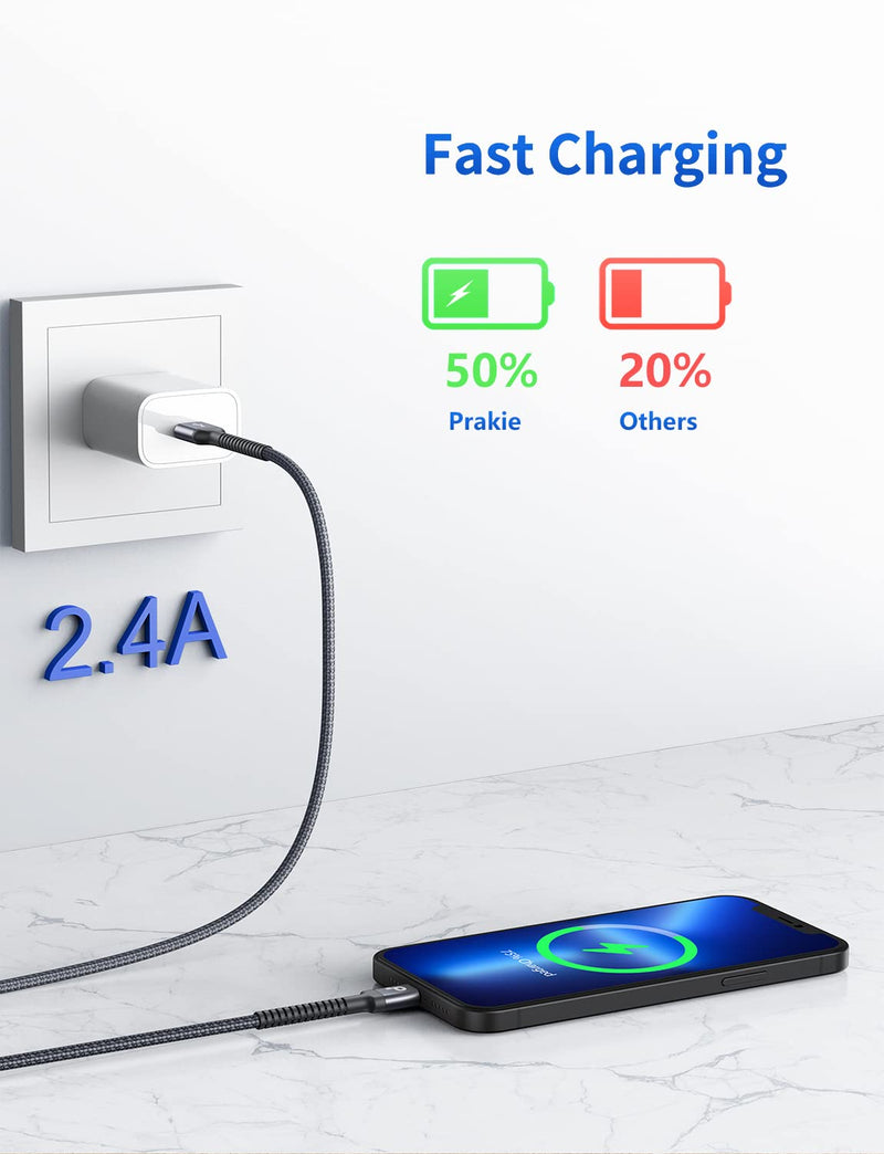 [AUSTRALIA] - iPhone Charger Cable 2Pack 6FT, Nylon Braided Lightning Cable, [Apple MFi Certified] Fast Charging iPhone Charger Cord Compatible with iPhone 14 13 12 11 Pro Max XR XS X 8 7 6 Plus iPad and More Grey 