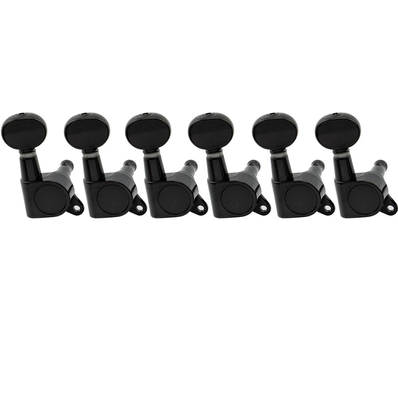 Musiclily Pro R15J 6-in-line 15:1 Ratio Full Sealed Machine Heads Tuners Tuning Pegs Keys with Vintage Oval Button for Strat Tele Style Electric Guitar, Black