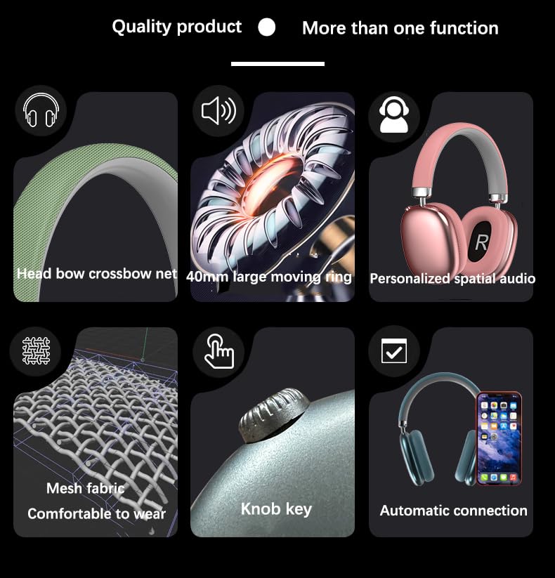 Purple Earphones;Green Apple Earphones Wireless Bluetooth Headphones, Head Mounted Noise Cancelling Headphones Beats Headphones Purple,Pink Over Ear Headphones, 8+ Hours Battery, P959 Green