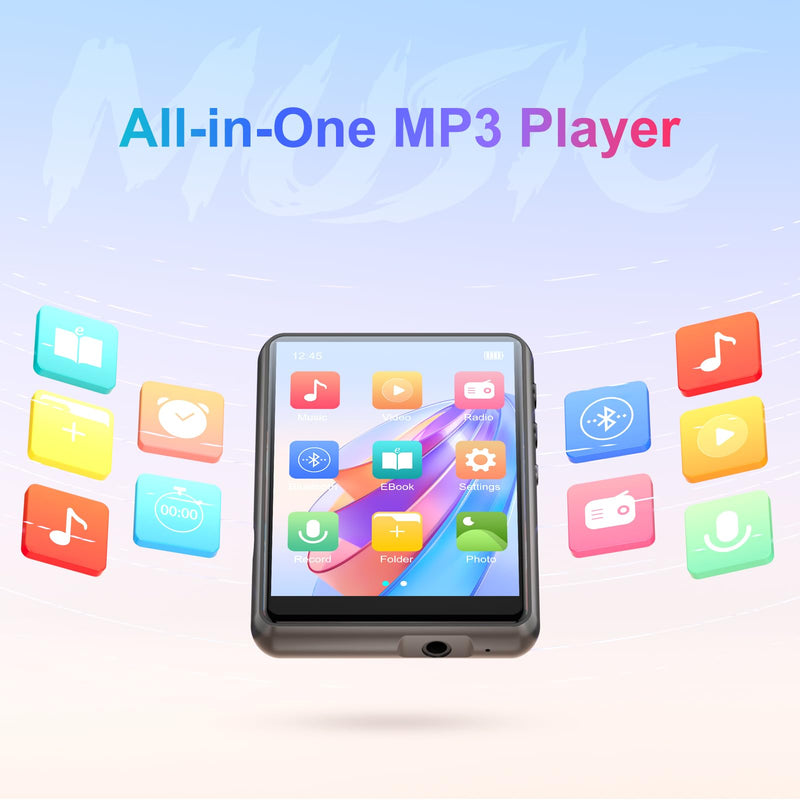 [AUSTRALIA] - MECHEN 64GB MP3 Player Bluetooth 5.3 with 2.4" Full Touch Screen，Portable Digital Music Player with Speaker，FM Radio, Line Recording, HiFi Lossless Sound, Support up to 128GB. (Gray) Gray 