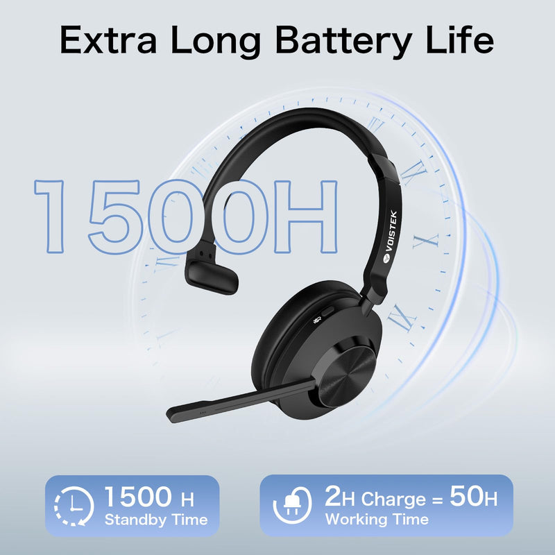 Voistek Wireless Headset with Mic for Work, Bluetooth Computer Headphones(Bluetooth 5.3 + USB Dongle) w/Noise Cancelling Mic & Mute Button for Work,Home Office,Zoom,Teams,Online Meetings (Grey) Gray