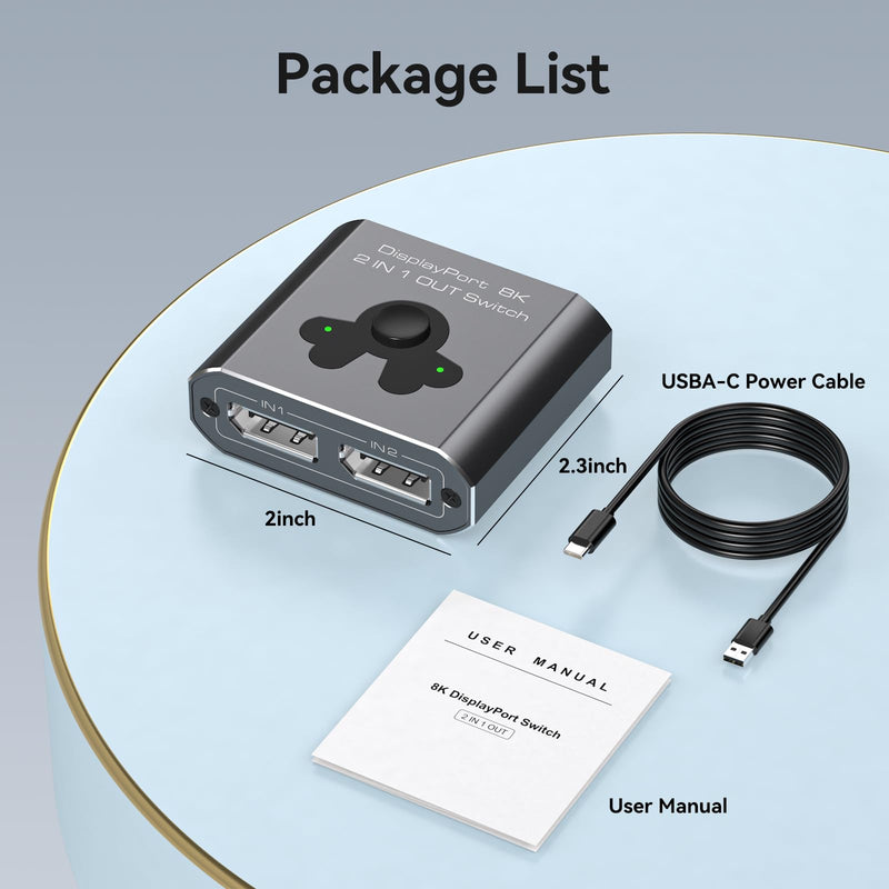 [AUSTRALIA] - Displayport Switch 2 in 1 Out 8K60Hz 4K144Hz DP 1.4 Switcher Compatible with TVs Monitors Laptops PCs Projectors etc (Unidirectional) Unidirectional 
