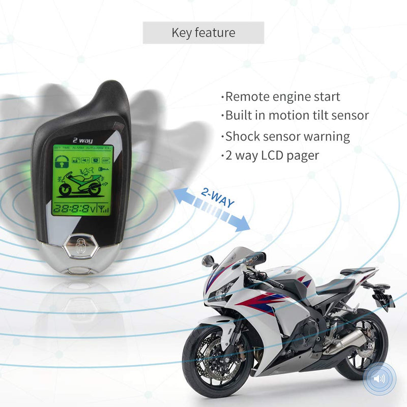 EASYGUARD EM211 2 Way Motorcycle Alarm System with Remote Start Starter Shock Sensor tilt Motion Sensor DC12V LCD Display