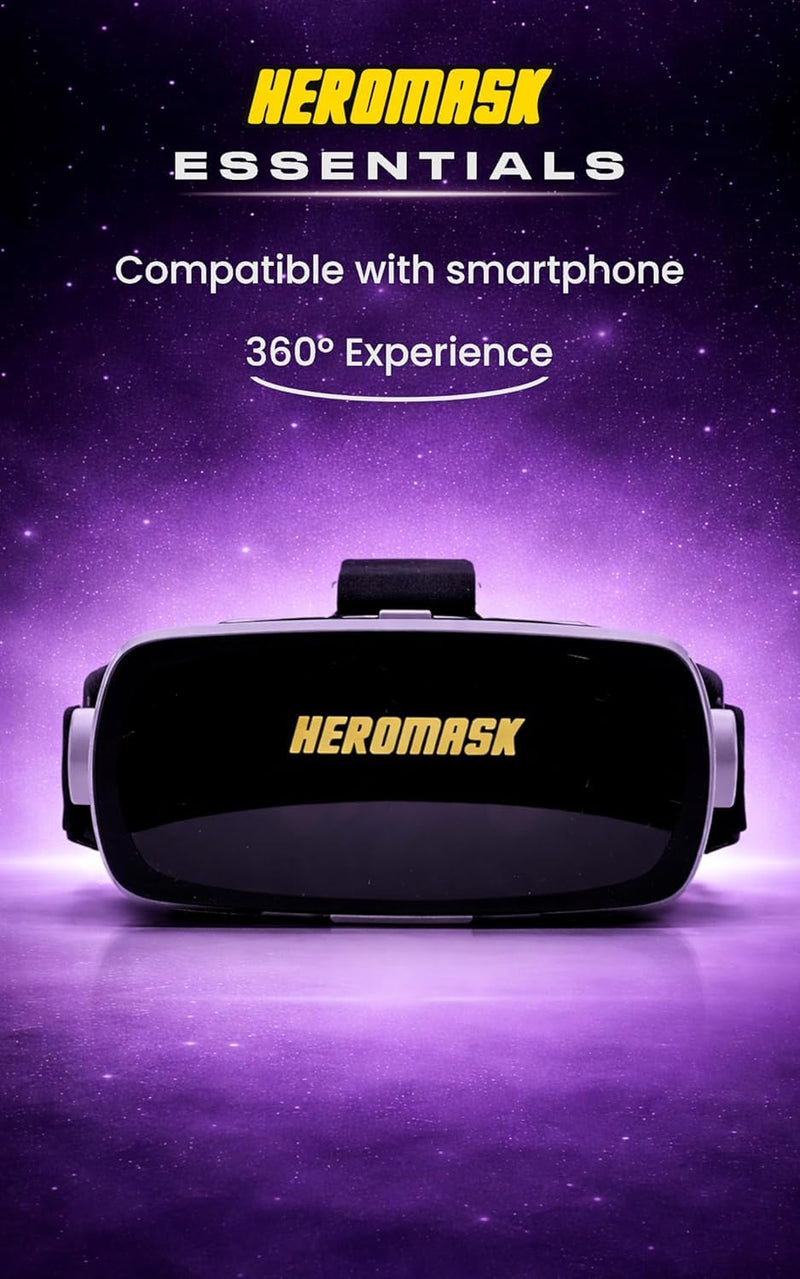 Heromask Essentials VR Headset for Phone · 3D Films & 360° Videos | 3D films, 360° videos & VR games with your smartphone. Adjustable HD lenses. Gift for adults & families