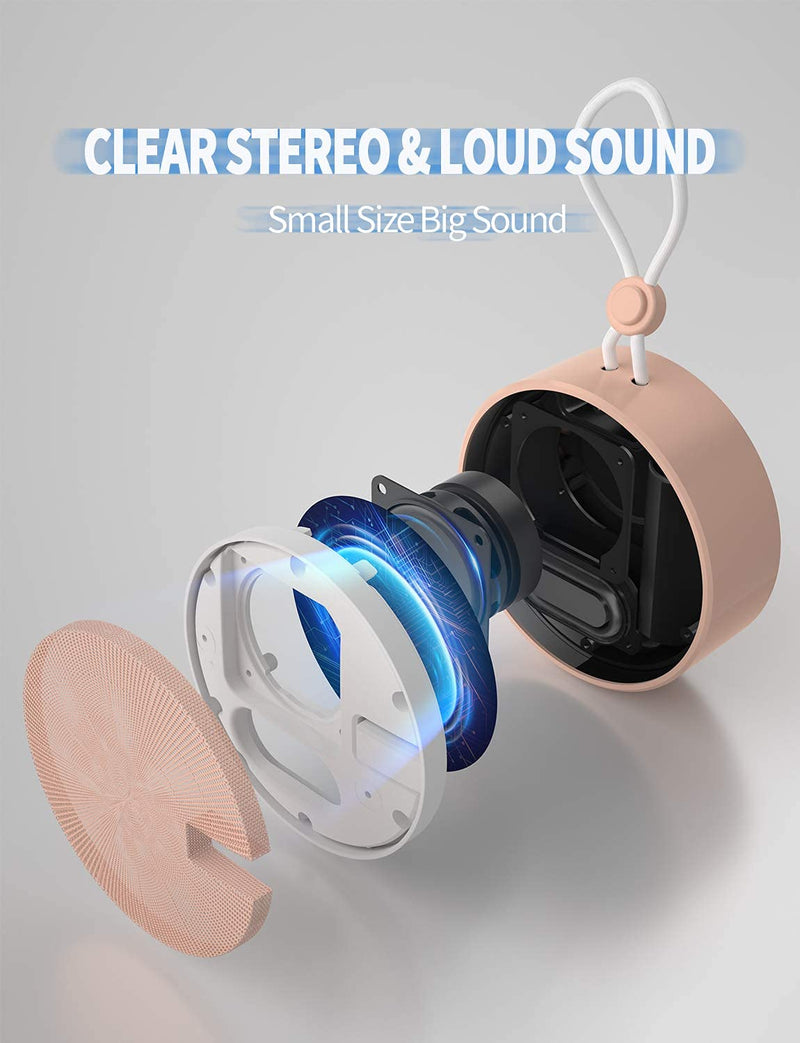 INSMY C12 IPX7 Waterproof Shower Bluetooth Speaker, Portable Small Speaker, Speakers Bluetooth Wireless Loud Clear Sound Support TF Card Suction Cup for Outdoor Kayak Canoe Beach Gift (Cashmere Pink) Cashmere Pink