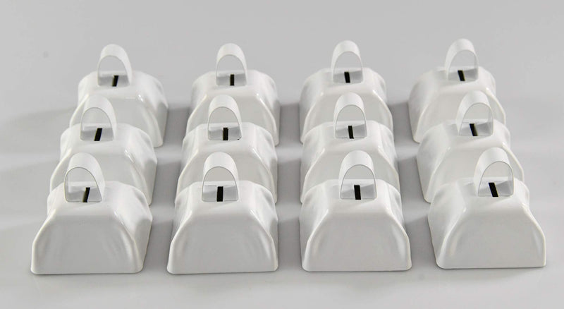 HOME-X Set of 12 Cowbells, Sporting Event Bells, Cheering Bells, Party Noise Makers, School, Reception Desk, Counter Bell, White, 3” L x 2 3/8” W x 3” H