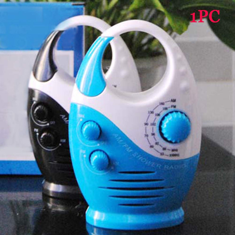 Waterproof Shower Radio, Splash Proof AM/FM Radio with Top Handle for Bathroom Outdoor Use - Built-in Speaker & Adjustable Volume(Blue and White) blue and white