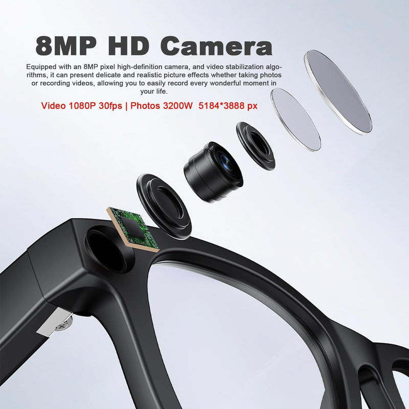 Woostar AI Smart Glasses with Camera, 1080P Video Recording Glasses, Real Time Translation, Recording and Photo Taking, AI Voice Assistant, Open-Ear Audio