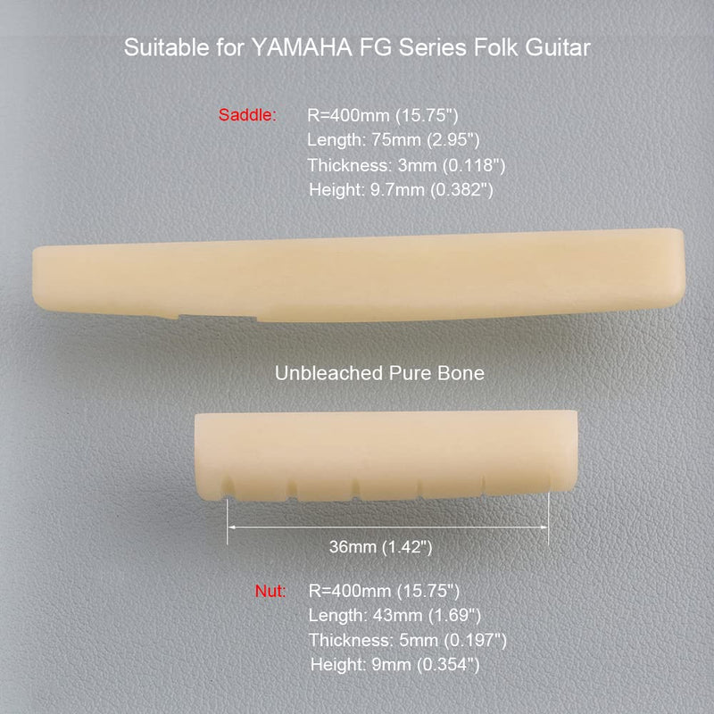 Unbleached Acoustic Guitar Bone Nut & Saddle Set Compatible with YMH FG Acoustic Guitar 43mm / 75mm