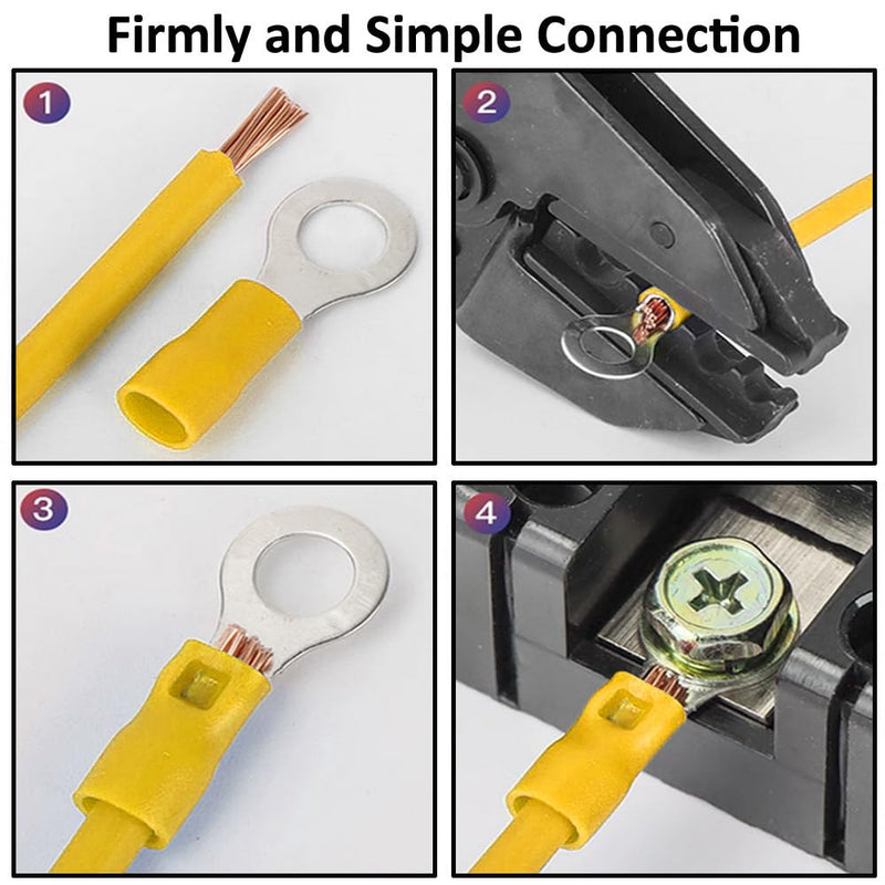 ETOPARS Pack of 100 Yellow M6 Ring Cable Lugs Copper 6.4 mm Hole Ring Cable Lugs 10-12AWG Insulated Electrical Connection Terminal Cable Connector Crimp Connectors M6 Loch Yellow 12-10awg