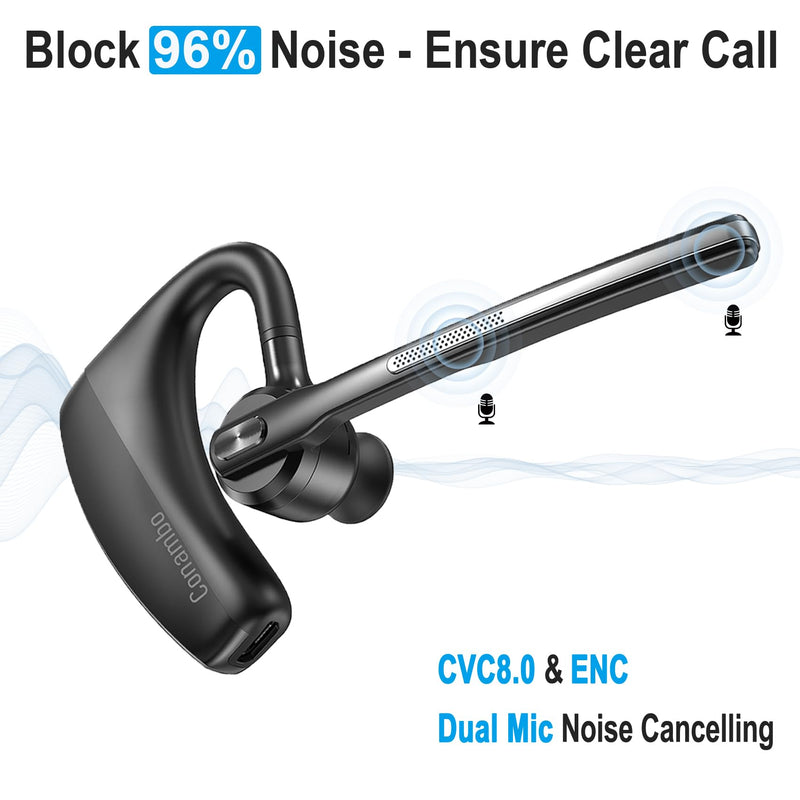 Conambo 2024 Upgraded K10C Bluetooth Headset V5.2, Wireless Headset with CVC8.0 Dual Mic Noise Cancelling 16Hrs Talking Single Ear Bluetooth Earpiece for iPhone Android Cell Phone Trucker Office Work