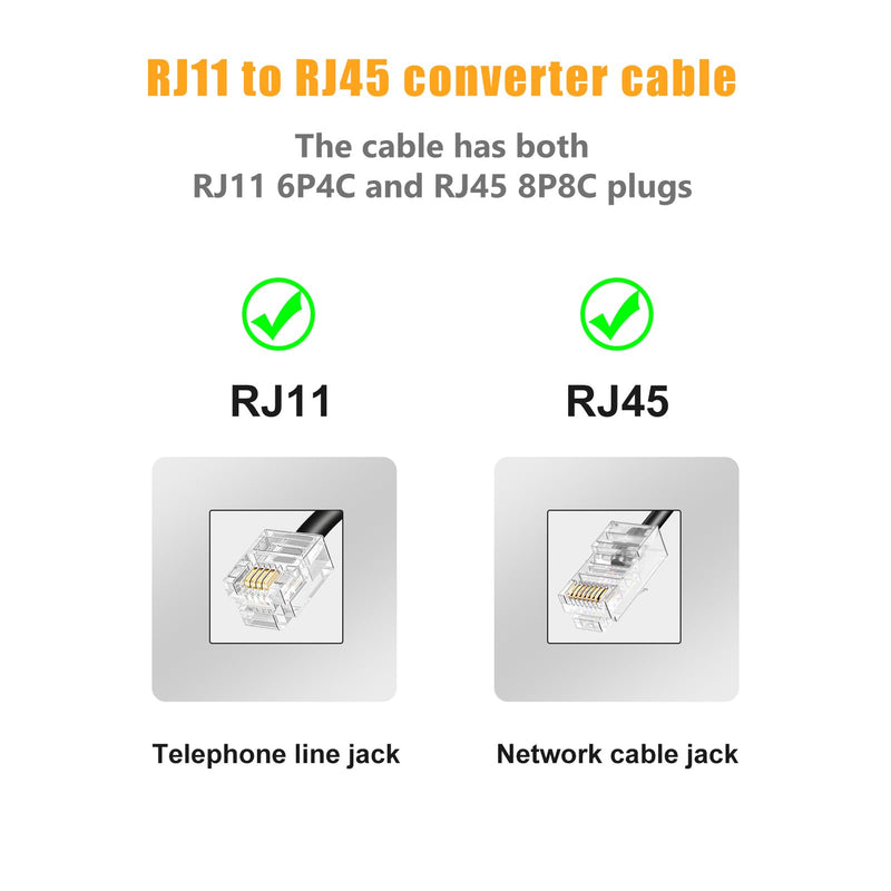 Uvital Phone Jack to Ethernet Adapter, RJ11 to RJ45 Adapter, RJ45 Female to RJ11 Male for Landline Telephone, with RJ45 to RJ11 Cable (Black,2 Pack) 2 pcs RJ45 Coupler+2 pcs RJ45 to RJ11 Cable-Black
