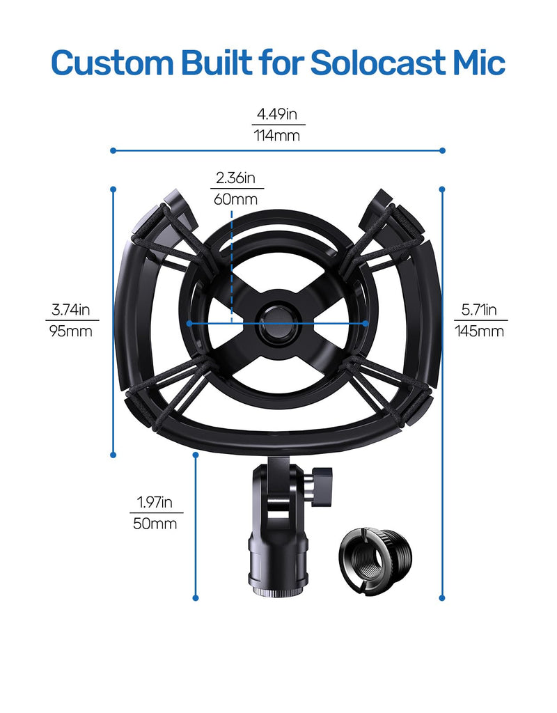 Custom Built for HyperX SoloCast Shock Mount, 2025 Upgrade Anti-Vibration Suspension Elastic Shock Mount Holder Clip Mics Stand Compatible with SoloCast Microphone