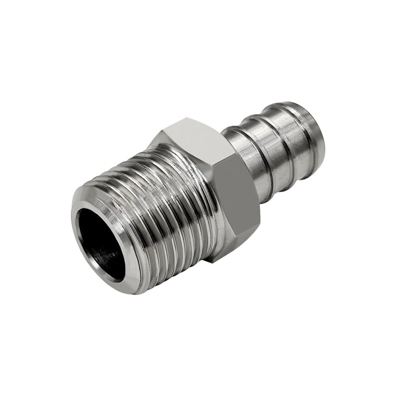 Barb Crimp PEX 1/2" x 3/8" NPT Male Thread Adapter Stainless Steel Crimp Fitting (Pack of 2) 1/2" PEX x 3/8" NPT Male