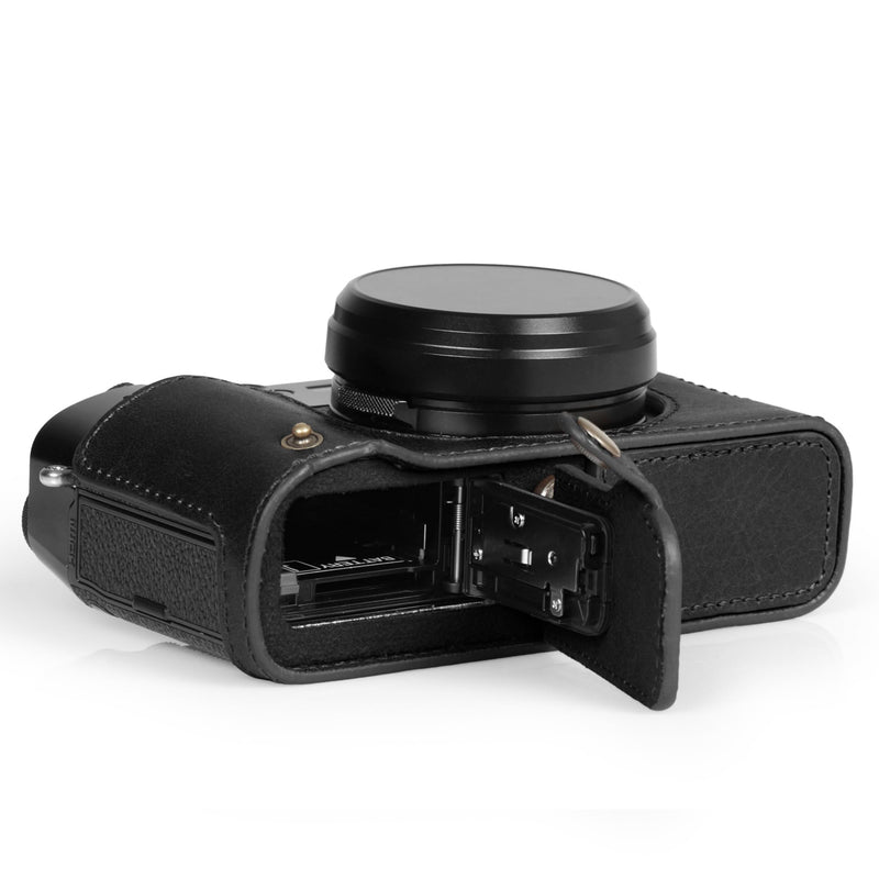 MegaGear Ever Ready Genuine Leather Half Camera Case Compatible with Fujifilm X100VI - Black