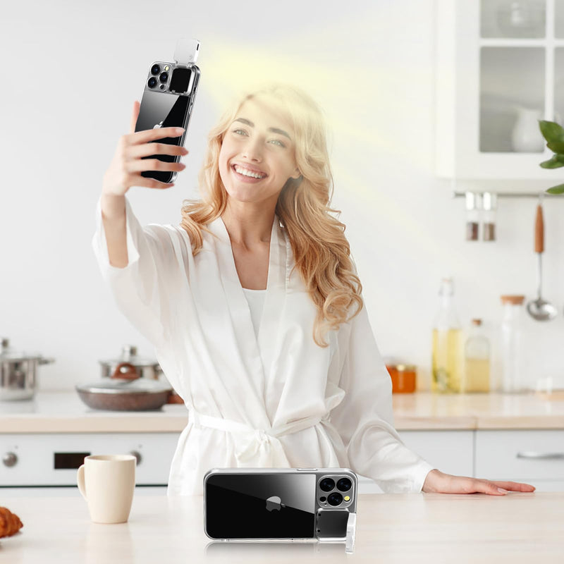 Selfie Light for iPhone 12 Pro Max Case with LED Built-in Light-Up Fill Light Rechargeable for TIK Tok/Stream/Makeup/Live/Video- Selfie (2 Models, 3 Level Brightness) Crystal Clear