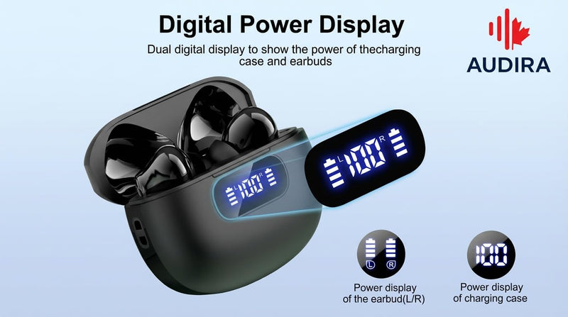 Wireless Earbuds, Bluetooth 6.0, Wireless Headphones, LED Digital Battery Display, IPX7 Waterproof in Ear Headphones, 56-Hour Playtime, 200 Hr Standby,Type-C Charging, Smart Touch Controls. (Black) Black
