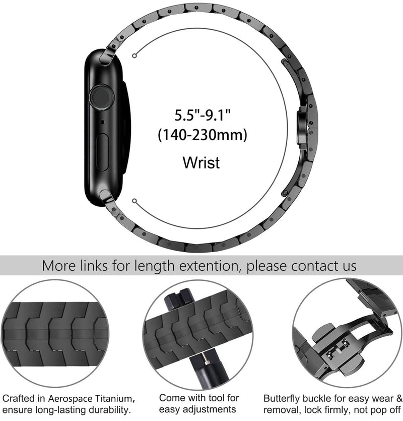 WINGLE Grade 2 Titanium Bands for Apple Watch Band Ultra 3/2/1 Band 49mm Series 11 10 46mm 45mm 44mm 42mm SE 3/2/1 Series 9 8 7 6 5 4 3 Men, Classy Business Lightweight Rugged iWatch Bands, Black Titanium Version - Black