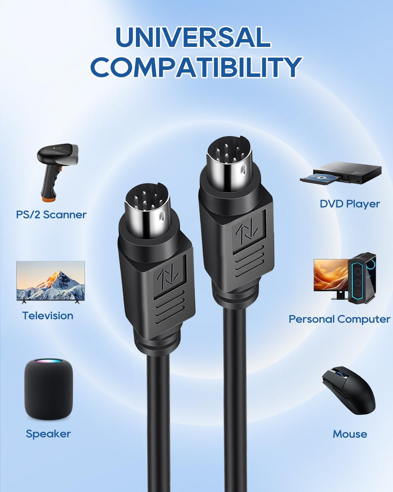 UCEC PS/2 Keyboard and Mouse Male to Male Extension Cable, 6 Pin PS2 Mouse Keyboard Converter for PC Scanner Speaker DVD Player, 6.5 Feet Black PS/2 M/M 6.5FT