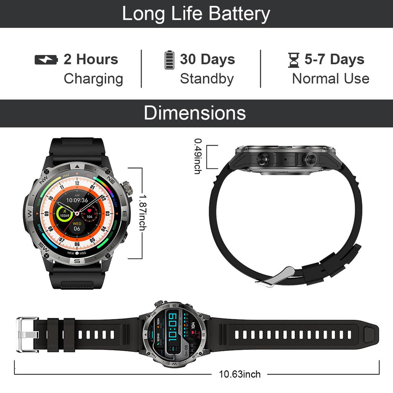Smart Watch for Men Women, Fitness Tracker with GPS and Compass, 1.43" AMOLED Screen Fitness Watches with Altitude, Air Pressure, Female Cycle, IP68 Outdoor Watch for Android/iOS