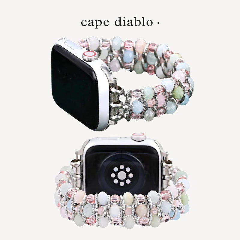 Cape Diablo Smart Watch Band for Women - Handmade Gemstone Strap - Compatible with 38mm-45mm Apple Faces Moonkissed Astral Large - Fits 6.5-7.0 inch wrists
