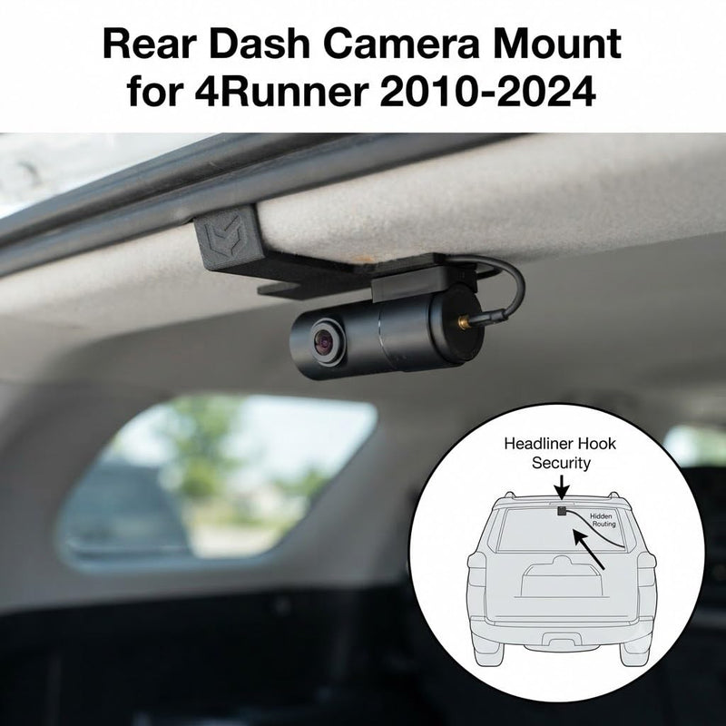 Rear Dash Camera Mount for 4Runner 2010-2024 (5th Gen) – Left/Right Adjustable, Hooks into Headliner, PETG-CF Material