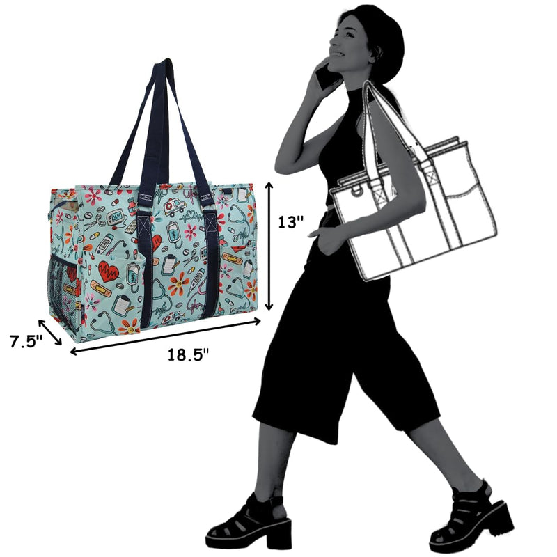 [AUSTRALIA] - NGIL Zip-Top Tote Bag with Exterior Pockets for Working Women, Teachers, Nurses, and Moms, Design in USA Ngil Zip-groovy Nurse-navy 