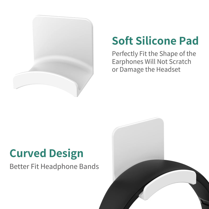 HomeMount Headphone Stand Headset Holder - Adhesive Gaming Headphone Hanger Hook Desk Mount for Most Headphone & Controller (White) White