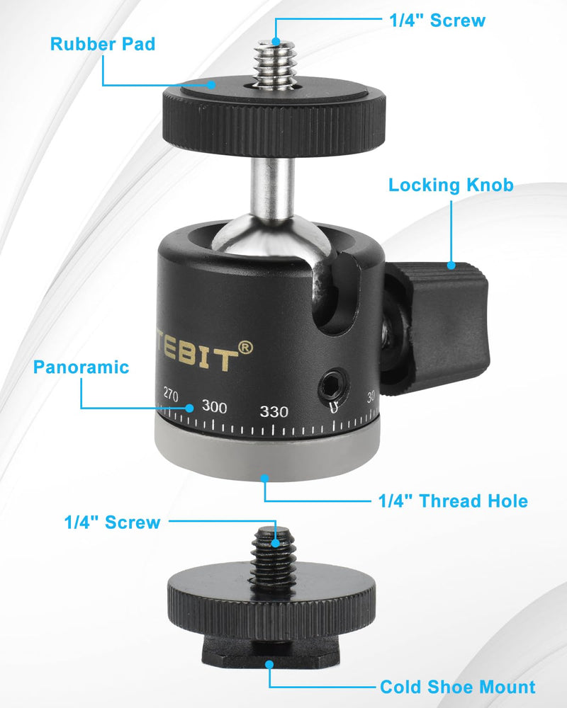 UTEBIT Mini Ball Head, 360° Panoramic Tripod Head Mount with 1/4" Screw, 20 mm Camera Ball Head Mount Compatible with Arca Swiss for Video Cameras DSLR Cameras Loading 6.6lb 20mm Scale Ball Head