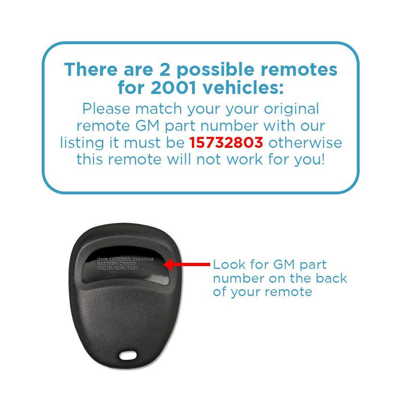 Keyless2Go Replacement for Keyless Entry Car Key Vehicles that Use 3 Button 15732803 KOBUT1BT - 2 Pack