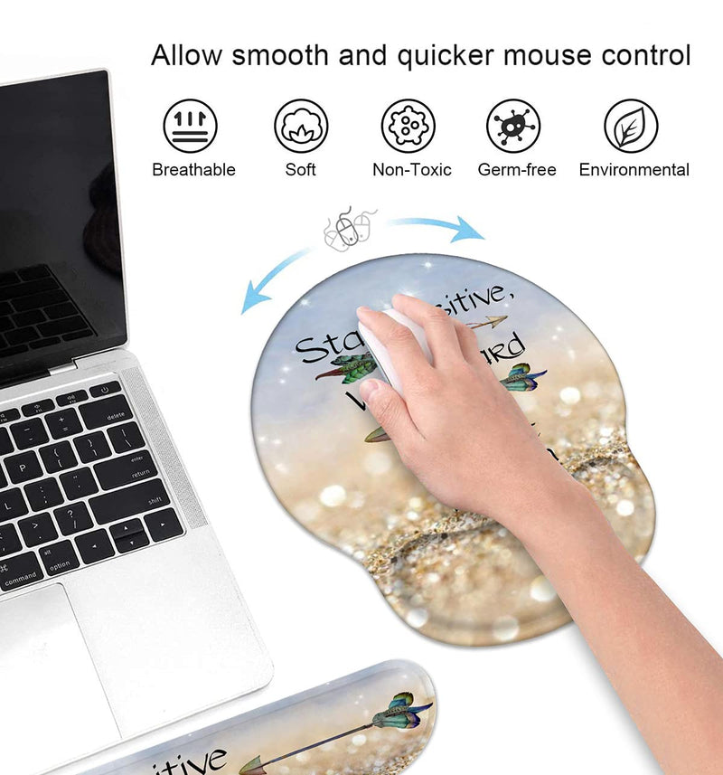 Keyboard Wrist Rest and Mouse Pad Wrist Support Set with Coasters,Stay Positive Work Hard and Make It Happen Inspirational Quote Wrist Mouse Pad with Non-Slip PU Base for Computer Laptop Home Office