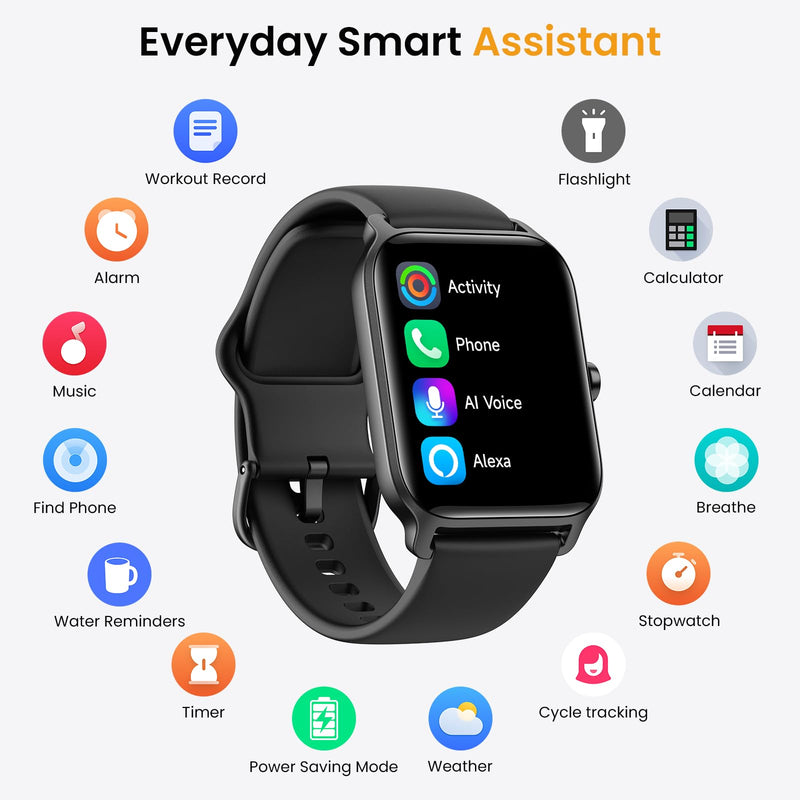 Fitpolo Smart Watches for Men Android & iPhone, Alexa Built-in [1.8" HD Screen] IP68 Waterproof Fitness Watch with Bluetooth Call (Answer/Make), Heart Rate/Sleep/SpO2 Monitor, 105+ Sports Tracker Black