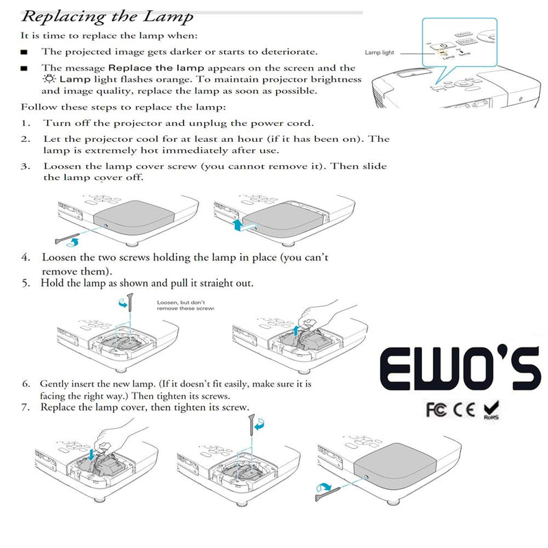 EWO'S ELP54 Replacement Projector Lamp Bulb for Epson ELPLP54/ELPLP58 Powerlite Home Cinema 705HD S7 S9 X9 S8 X7 EX31 EX51 EX71 EX5200 EX7200 EX3200 S10 H310A H311A H331A H368A H369A H376A Projectors 1 Count (Pack of 1)