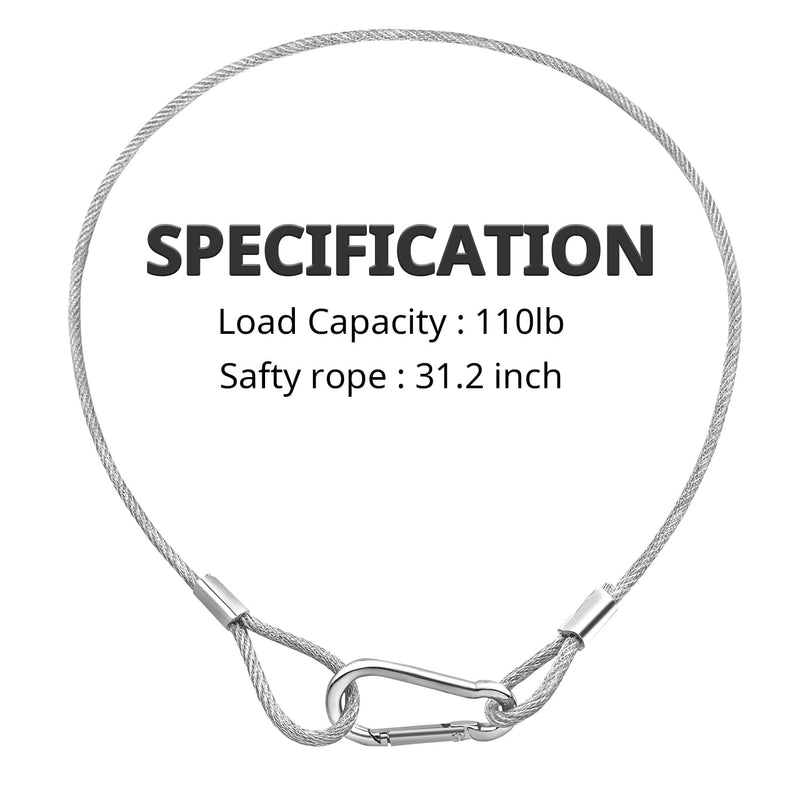 32'' Safety Cables 10 Pack, Czgor Stainless Steel Safety Cables with Carabiner Lock lighting Fall Prevention Security Cable Safety Rope for DJ Stage Lighting Bicycle Luggage Lock 110lb Load Capacity safety cables 10 pack 110 lb
