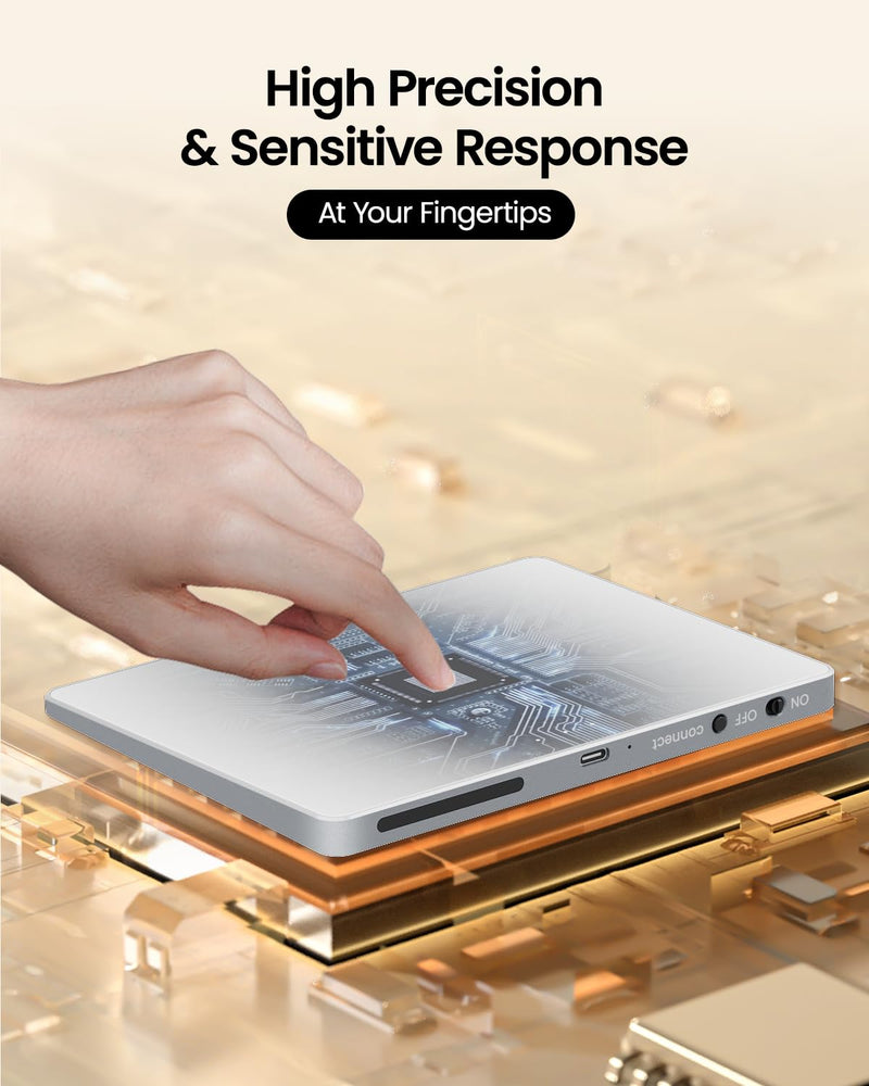ProtoArc T1 Plus Bluetooth Trackpad for Win 11/10, White Silver | Large 6.4" touch surface, supports 3-device switching via Bluetooth. No USB receiver needed. Rechargeable and Multi-Gesture. White and Silver